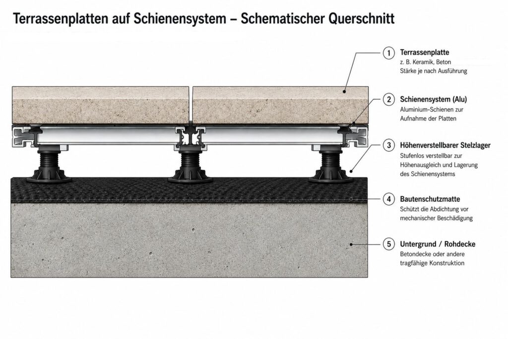 Terrassenbelag auf Schienensystem